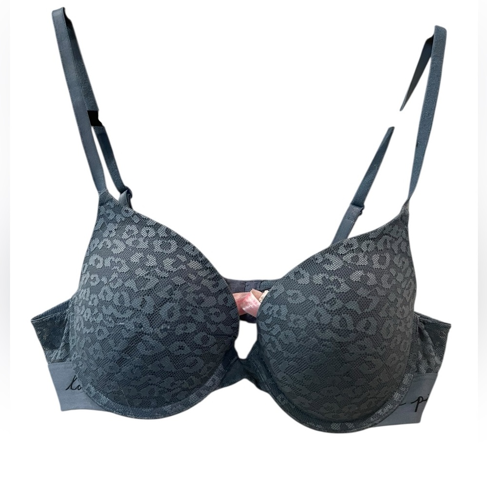 Victoria's Secret PINK Women Bra 36B Gray Animal Print Wear Everywhere Push Up